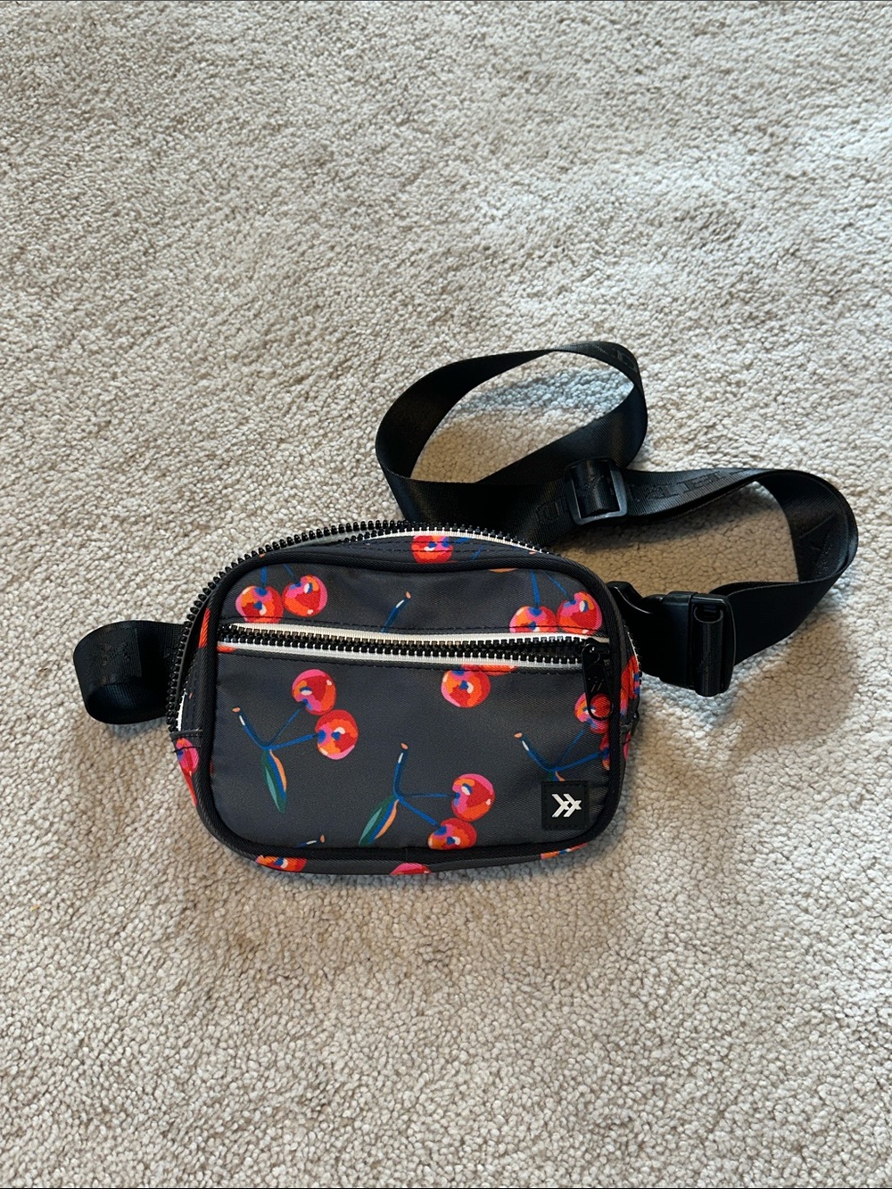 The Thread Black Cherry Print Crossbody Belt Bag